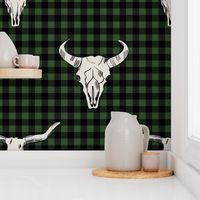 longhorn cattle skull, skull hunting, hunter trophy, camping outdoors baby boy - buffalo plaid