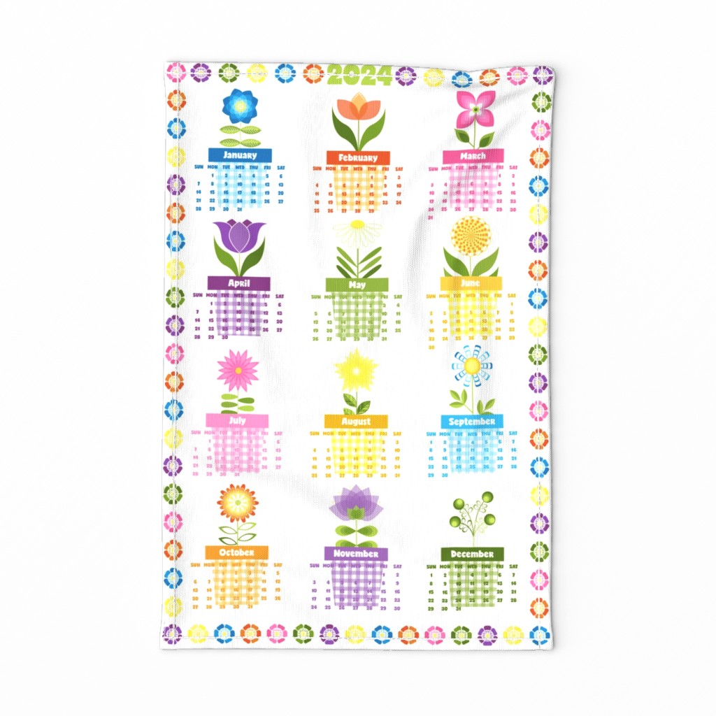 Flower Pots Garden Tea Towel 2024 Calendar
