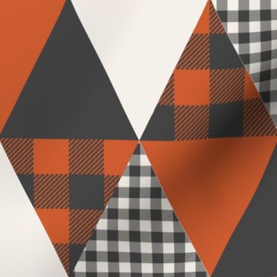 triangle quilt - buffalo plaid charcoal and burnt orange