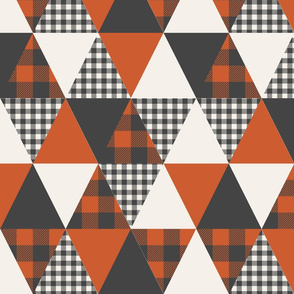 triangle quilt - buffalo plaid charcoal and burnt orange