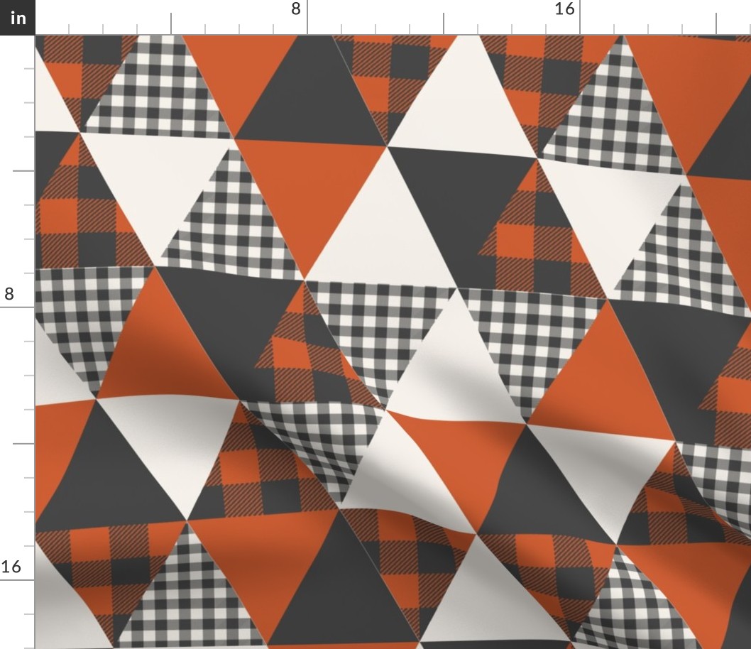 triangle quilt - buffalo plaid charcoal and burnt orange