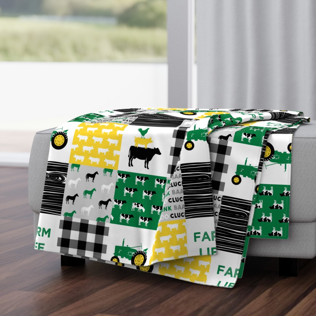 farm life - wholecloth green, custom yellow, and black - woodgrain