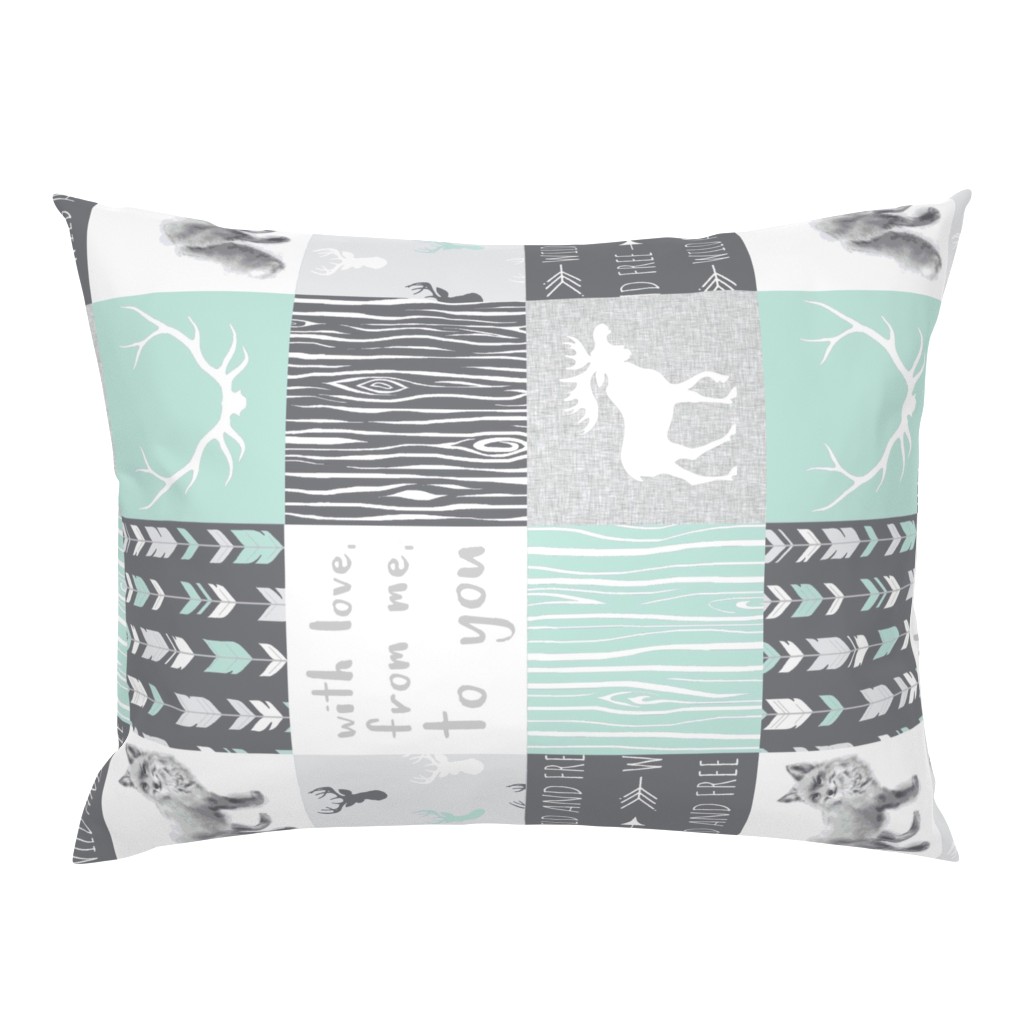 With Love Quilt - Mint and grey - fox and deer