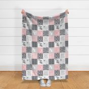 Love Quilt - Foxes, Moose, Arrows - pink and grey -  rotated