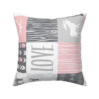 Love Quilt - Foxes, Moose, Arrows - pink and grey -  rotated
