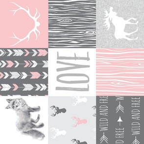 Love Quilt - Foxes, Moose, Arrows - pink and grey -  rotated