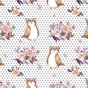 4" Owl & Floral Bouquet / White & Lilac Polka Dots
