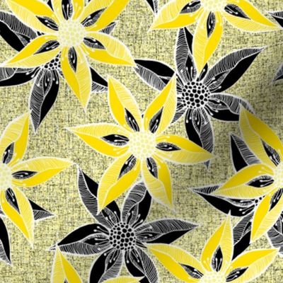 Love Blooms in Sunshine  (# 6) - Buttery Yellow on Icy Cream Linen Texture with Daffodil Yellow and Black