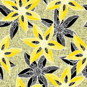 Love Blooms in Sunshine  (# 6) - Buttery Yellow on Icy Cream Linen Texture with Daffodil Yellow and Black