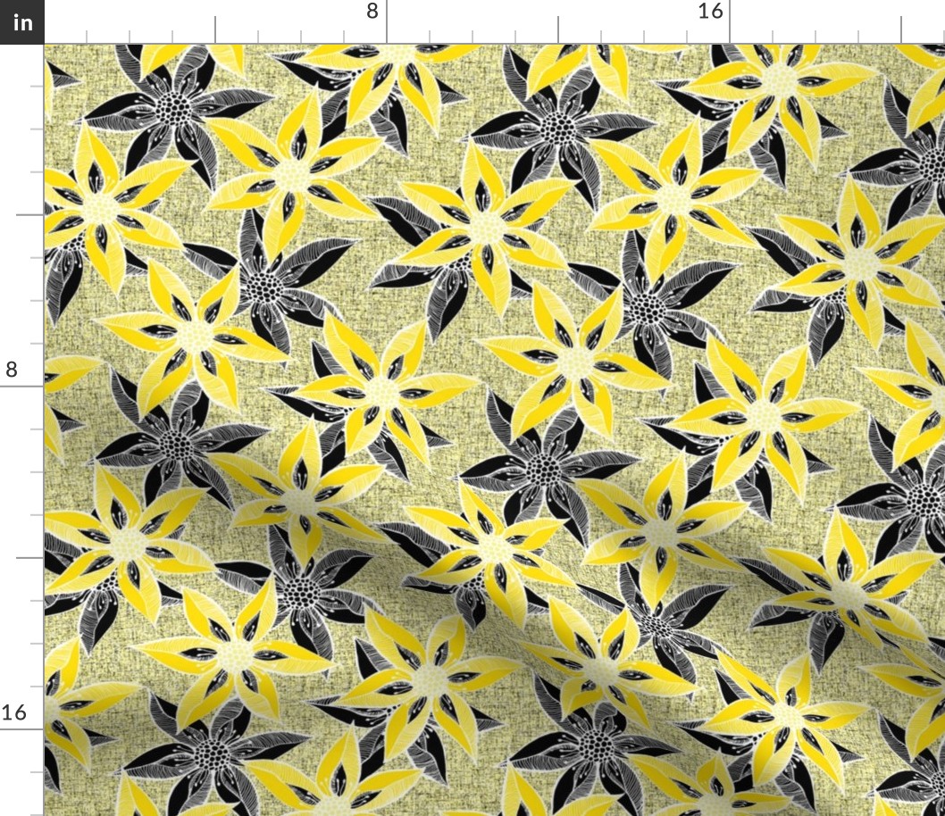 Love Blooms in Sunshine  (# 6) - Buttery Yellow on Icy Cream Linen Texture with Daffodil Yellow and Black