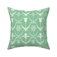 Art Nouveau Flowers - Mint Green White