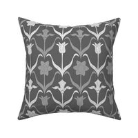 Art Nouveau Flowers - Grey White