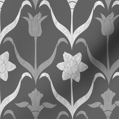 Art Nouveau Flowers - Grey White