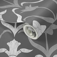 Art Nouveau Flowers - Grey White