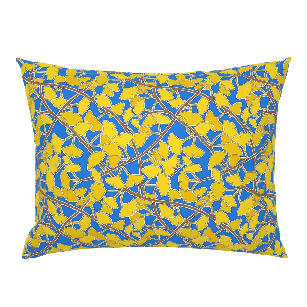 Ginkgo Leaves in Yellow on Dark Blue