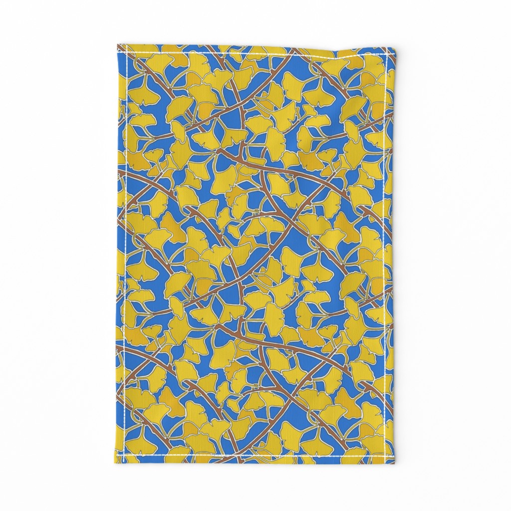 Ginkgo Leaves in Yellow on Dark Blue