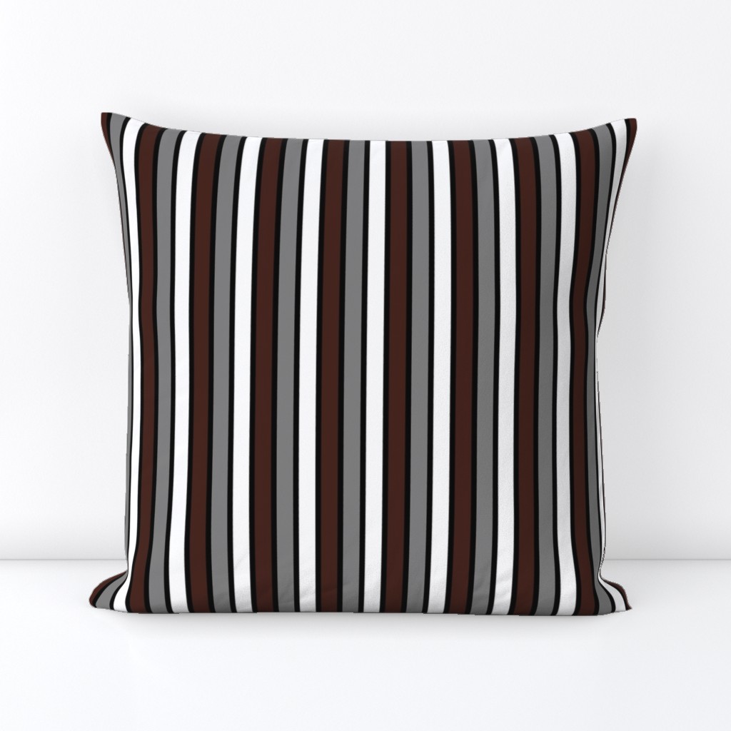 Medium Gray, White, Brown, and Black Vertical Stripes