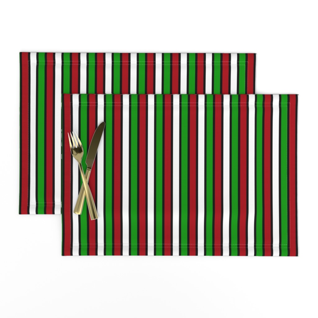 Dark Red, White, Christmas Green, and Black Vertical Stripes