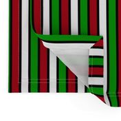 Dark Red, White, Christmas Green, and Black Vertical Stripes