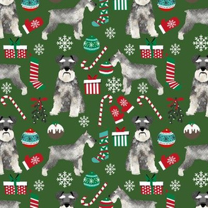 Schnauzer christmas presents stockings candy canes winter fabric green