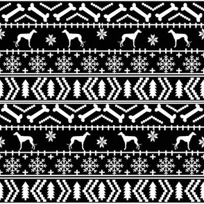 Whippet fair isle christmas dog silhouette fabric black and white