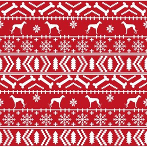 Whippet fair isle christmas dog silhouette fabric red