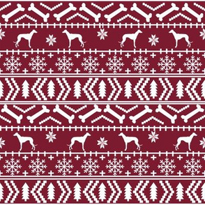 Whippet fair isle christmas dog silhouette fabric ruby