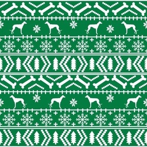 Whippet fair isle christmas dog silhouette fabric green