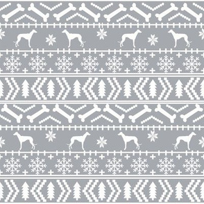 Whippet fair isle christmas dog silhouette fabric grey