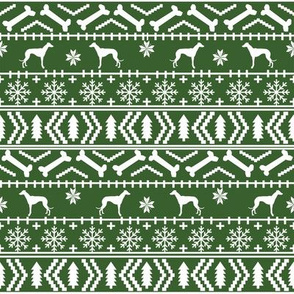 Whippet fair isle christmas dog silhouette fabric med green