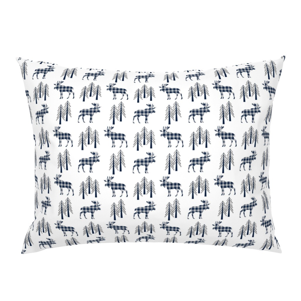 Woodland Moose Baby Design – Navy + Grey Plaid Buffalo Plaid Check Forest Baby Boy Nursery Bedding