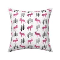 Woodland Moose Baby Design – Raspberry + Pink Plaid Buffalo Plaid Check Forest Baby Girl Nursery Bedding