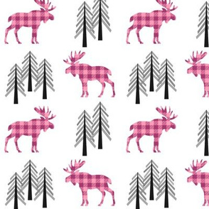 Woodland Moose Baby Design – Raspberry + Pink Plaid Buffalo Plaid Check Forest Baby Girl Nursery Bedding