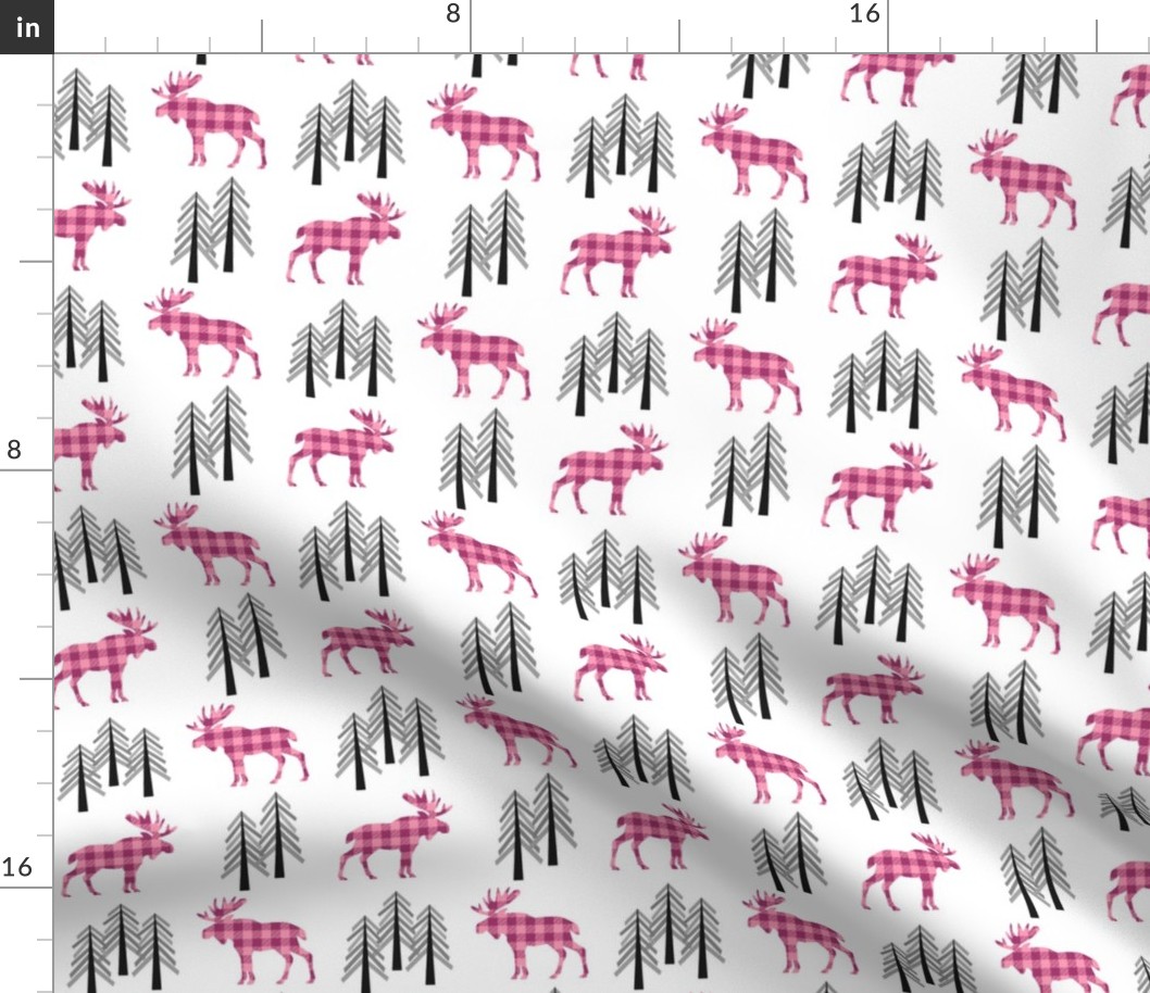Woodland Moose Baby Design – Raspberry + Pink Plaid Buffalo Plaid Check Forest Baby Girl Nursery Bedding