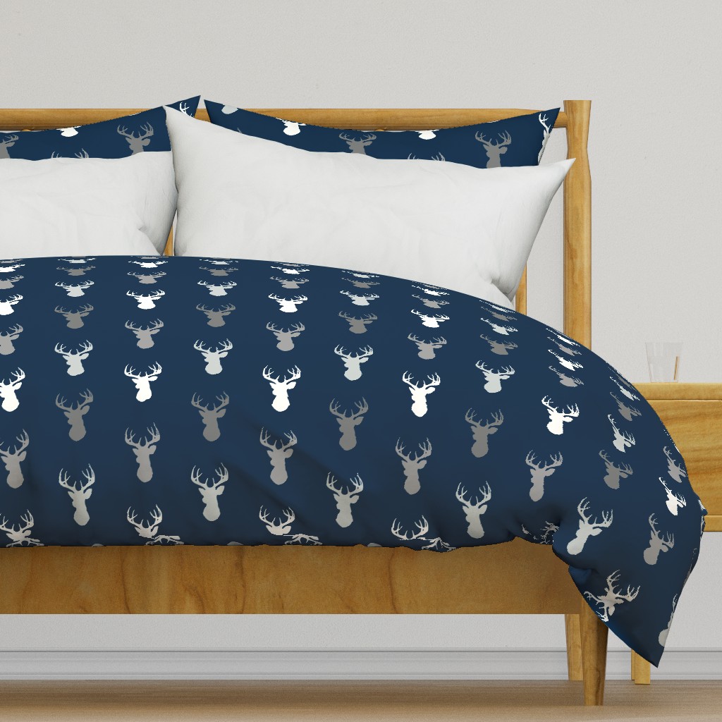 Deer - starlit - grey and white on navy