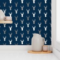 Deer - starlit - grey and white on navy