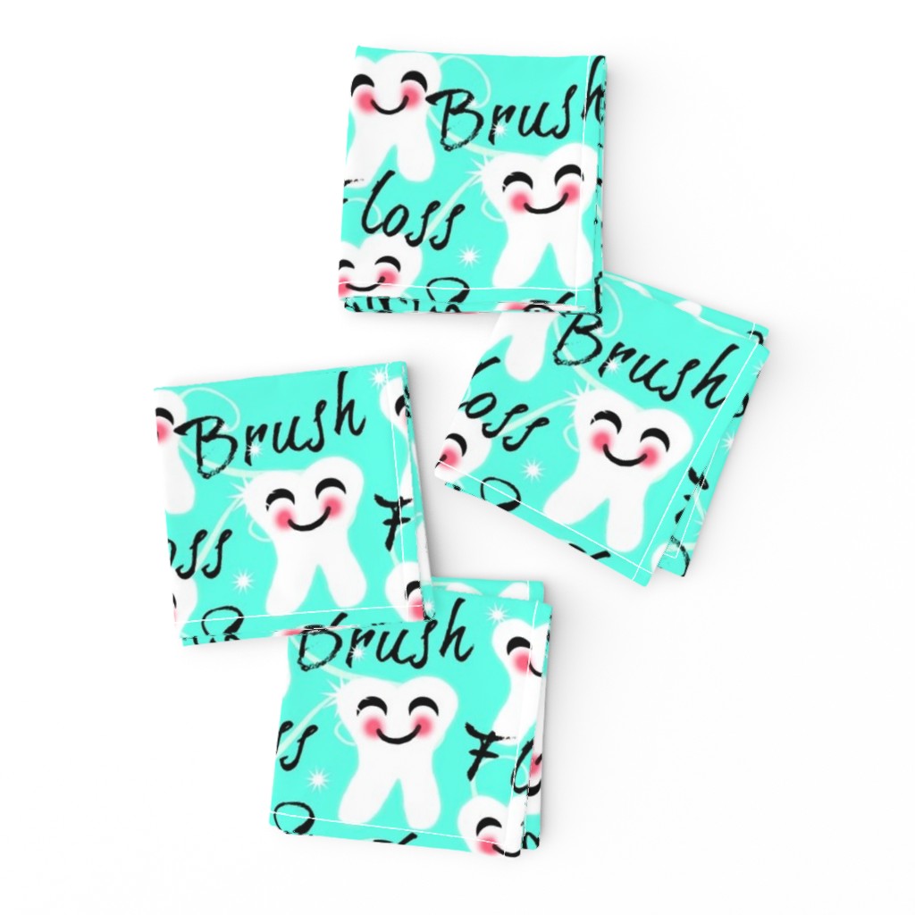 Brush Floss Smile - dental -Retro /Aqua blue kawaii 