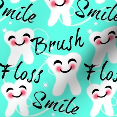 Brush Floss Smile - dental -Retro /Aqua blue kawaii 