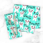 Brush Floss Smile - dental -Retro /Aqua blue kawaii 