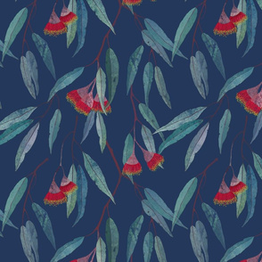 Eucalyptus leaves and flowers on blue /1/ scale 