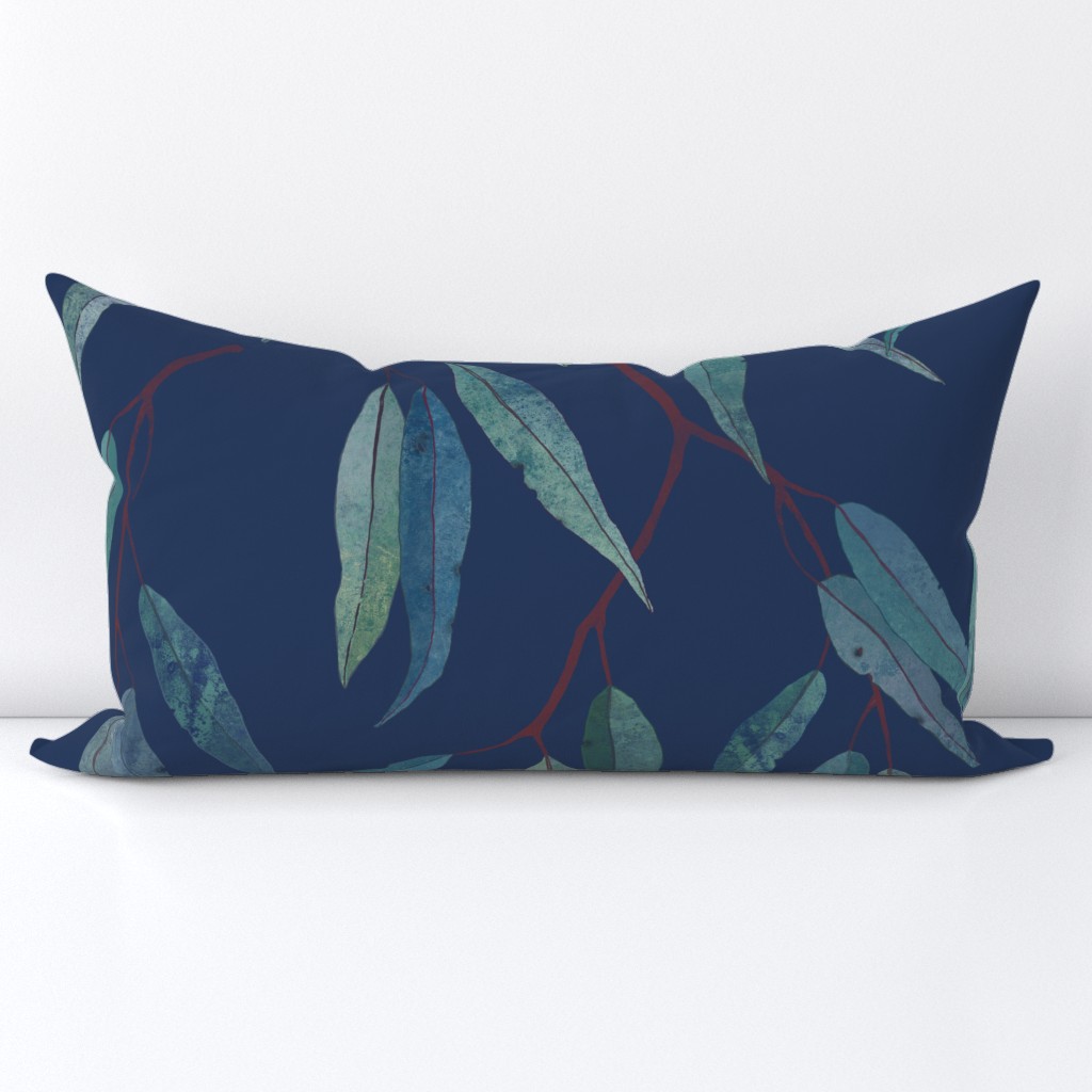 Eucalyptus leaves on blue /1/