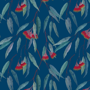 Eucalyptus leaves and flowers on blue /2/ scale