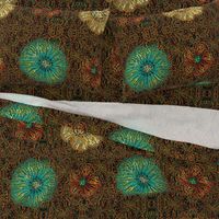 24" LARGE Hand painted Earth Brown/Multi Exotic Floral on Ikat Batik