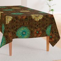 24" LARGE Hand painted Earth Brown/Multi Exotic Floral on Ikat Batik