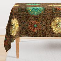 24" LARGE Hand painted Earth Brown/Multi Exotic Floral on Ikat Batik