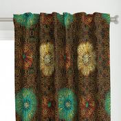 24" LARGE Hand painted Earth Brown/Multi Exotic Floral on Ikat Batik