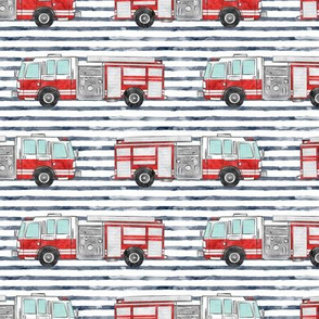 watercolor firetruck - navy stripes