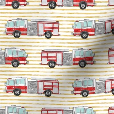 watercolor firetruck on gold stripes