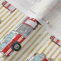 watercolor firetruck on gold stripes
