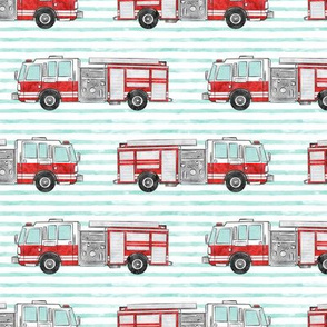 watercolor firetruck - aqua stripes